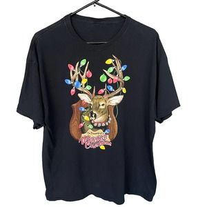 Christmas Shirt Adult Large Black Whitetail‎ Hunting Buck Outdoor Graphic Tee